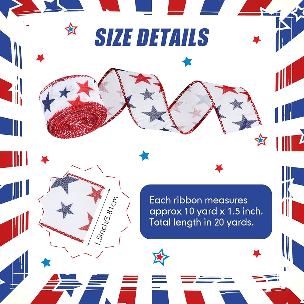 Amazon.com: XunYee 2 Rolls 20 Yards Red White Blue Ribbon